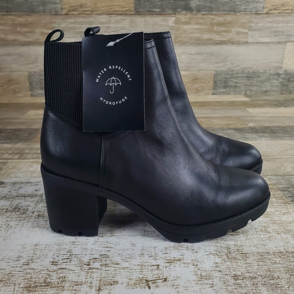 Naturalizer Verney Womens Ankle Boots Sz 9.5 W Black Leather Side Zip Block Heel